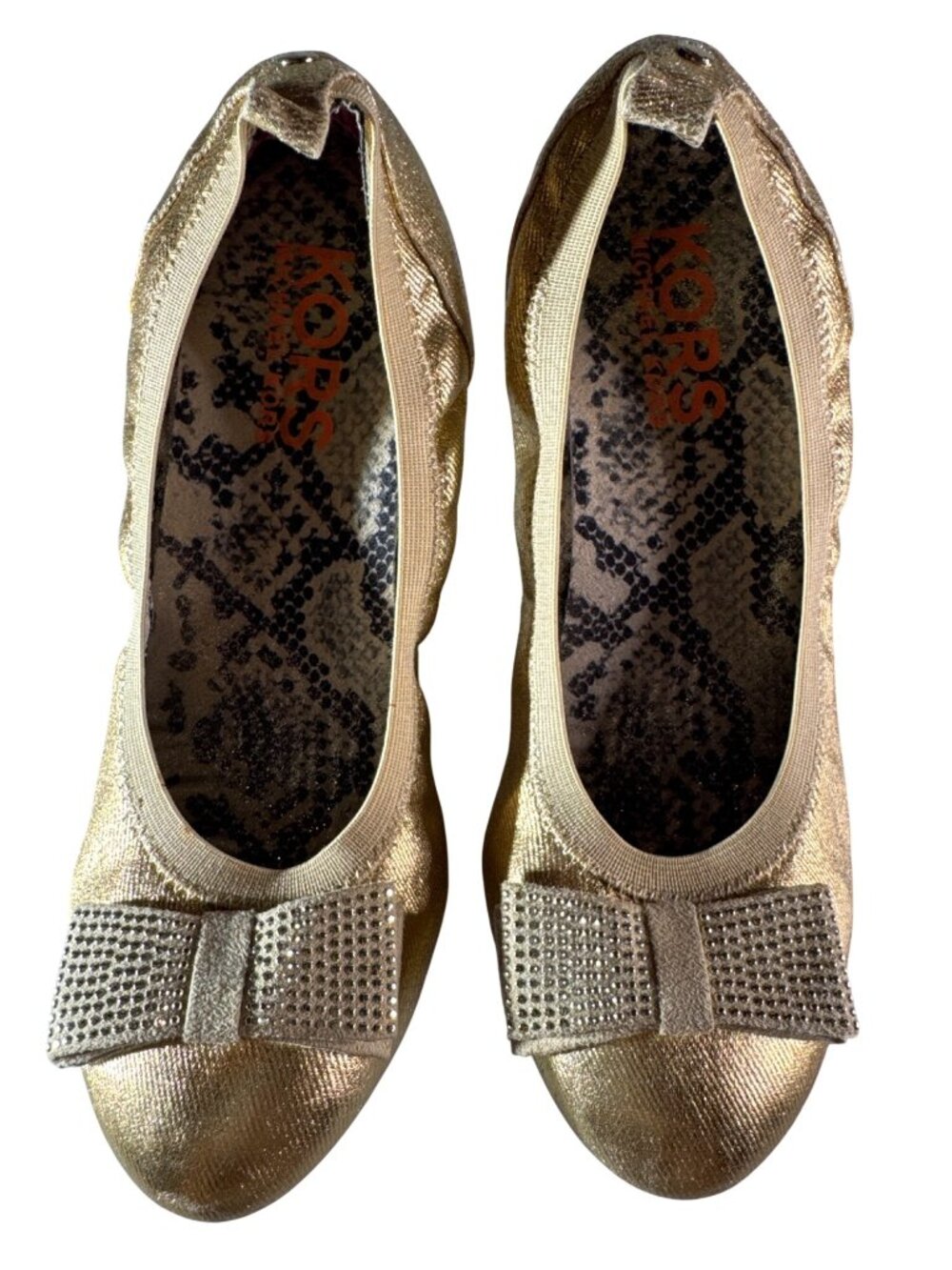 Michael Kors Gold Kitten Heels Rhinestone Bow US 5 Euro 38 UK 5 Elegant Design - Picture 3 of 11